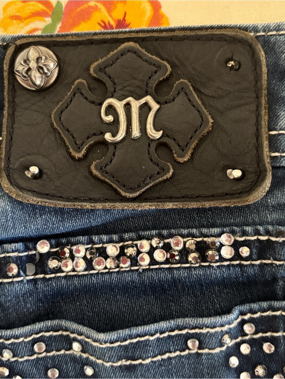 Miss Me Medium-Dark Blue Skinny Jeans with Rhinestone Trim - Picture 16 of 16